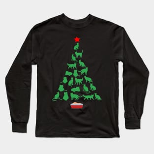 Cat Christmas Tree With Litter Box Long Sleeve T-Shirt